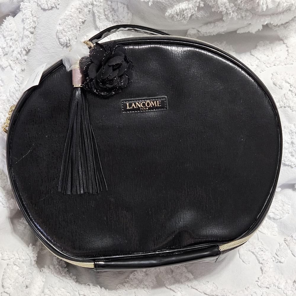 Lancome Paris Large Black Cosmetic Makeup Travel Bag With Gold + Pink Details - Picture 10 of 10
